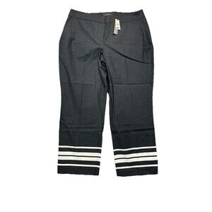 Talbots Curvy Fit Crop Pants 12 Black White Stripe Hem Pockets High Rise New